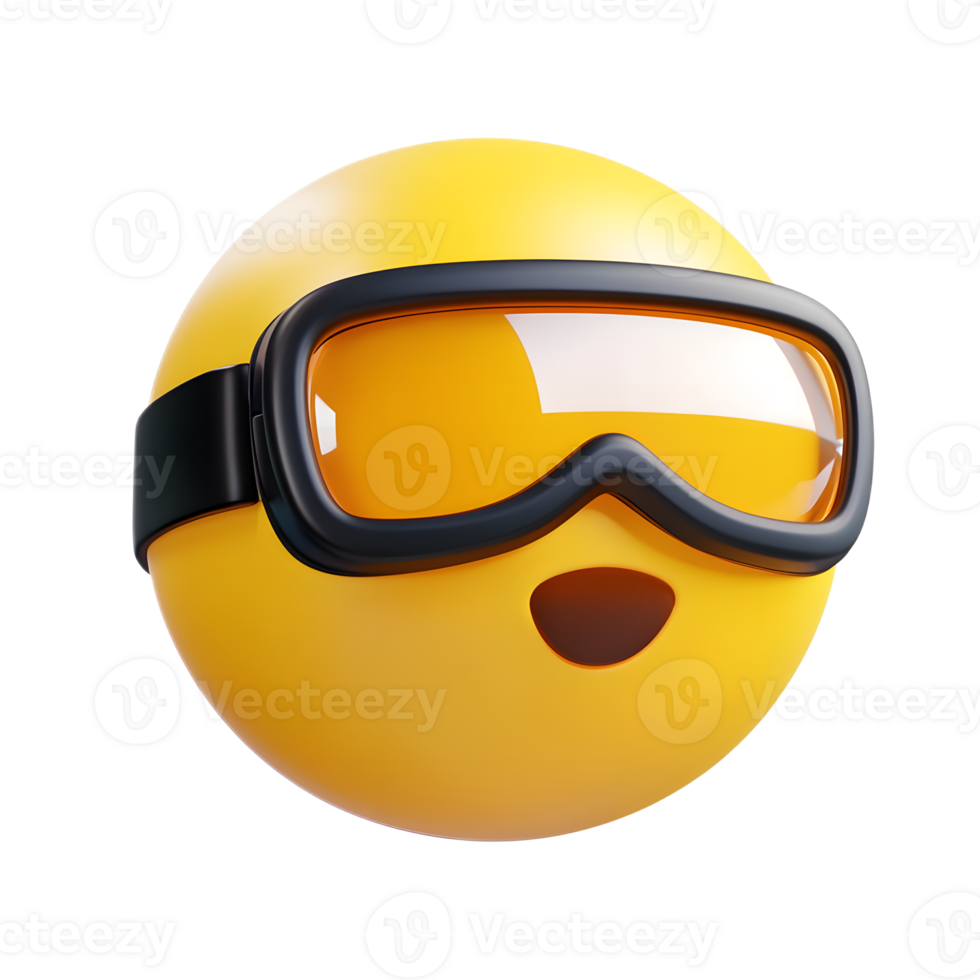 Protective Goggles Emoji 3D Render Isolated on White Background png