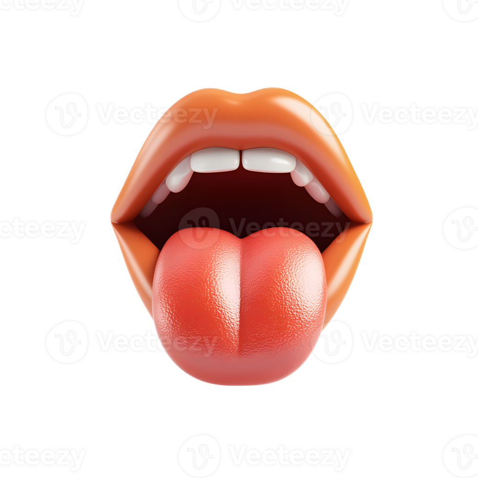 Open Mouth Tongue Emoji 3D Render Isolated on White Background png