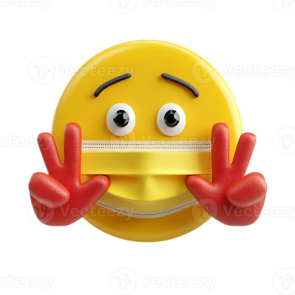 Protective Emoji with Stop Sign Mask Pandemic Prevention Concept in 3D Render png