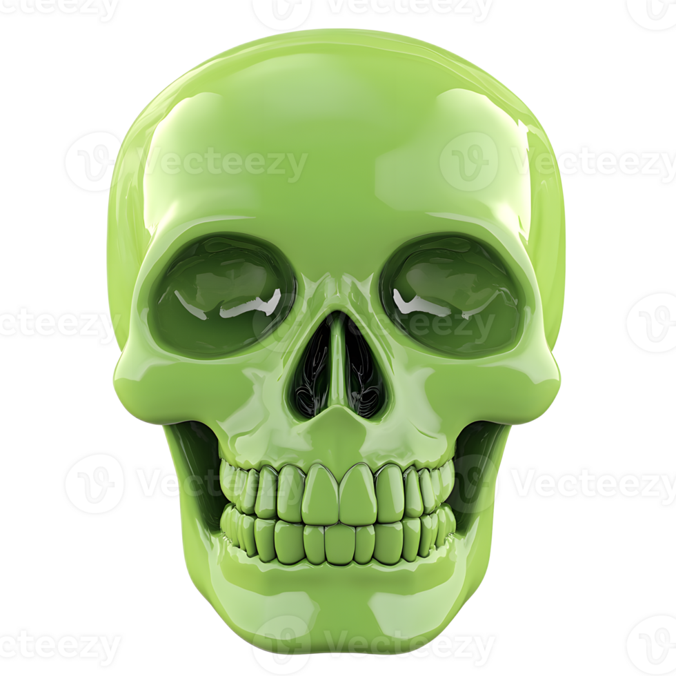 Neon Green Toxic Skull Emoji 3D Render Isolated on White Background png