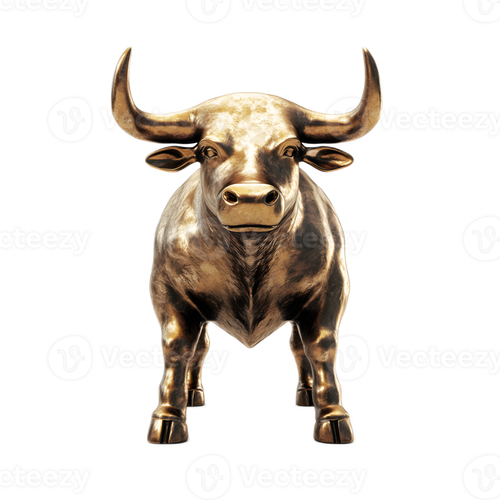 Majestic Bronze Bull Sculpture Symbolic Icon of Thriving Market png