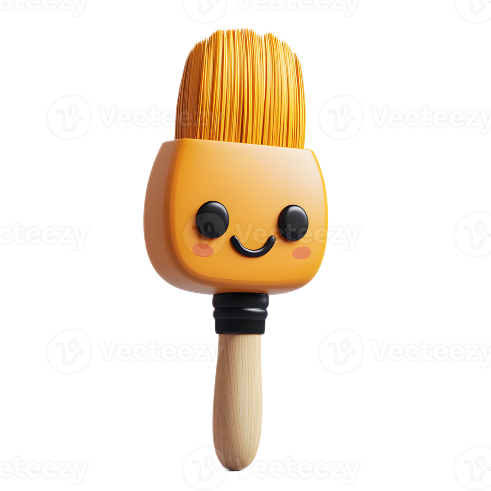 Smiling 3D Rendered Paintbrush Emoji Isolated on White Background png