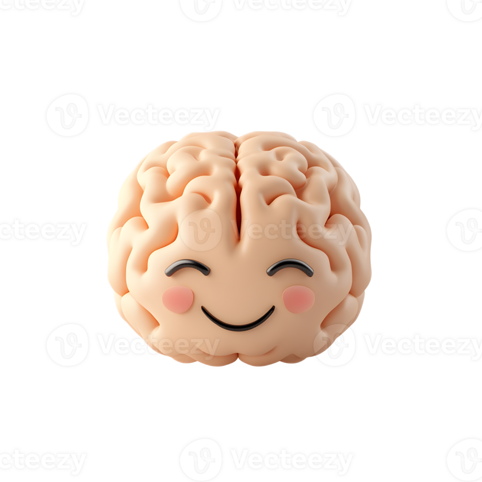 Whimsical 3D Brain Emoji on Crisp White Background png