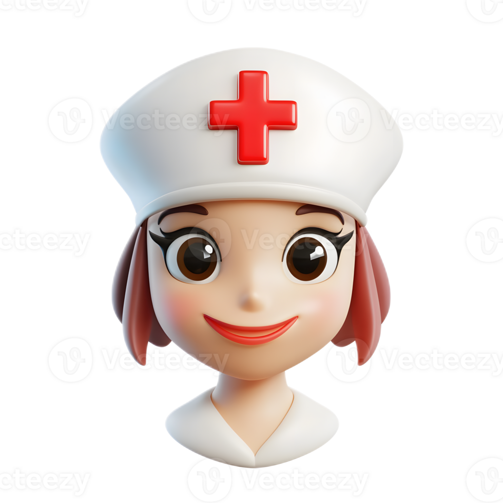 Smiling Nurse Cap Emoji Icon on White Background 3D Render png