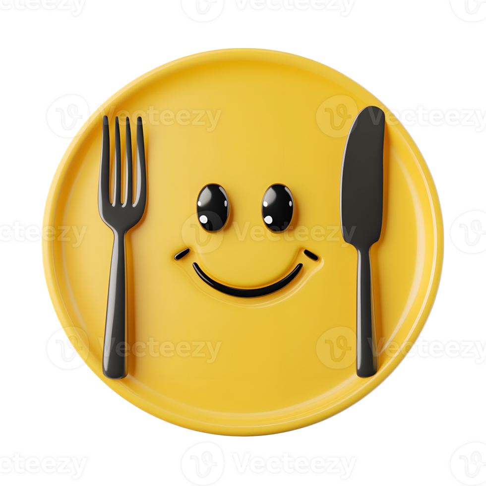 Smiling Plate with Cutlery Cheerful 3D Rendered Dining Emoji Icon png