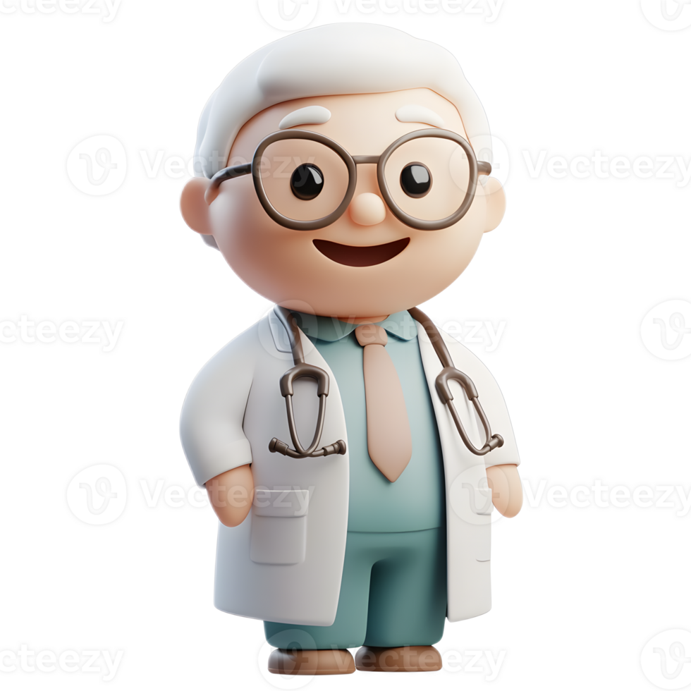 Smiling Elderly Hospital Director Cartoon Character in Medical Uniform png