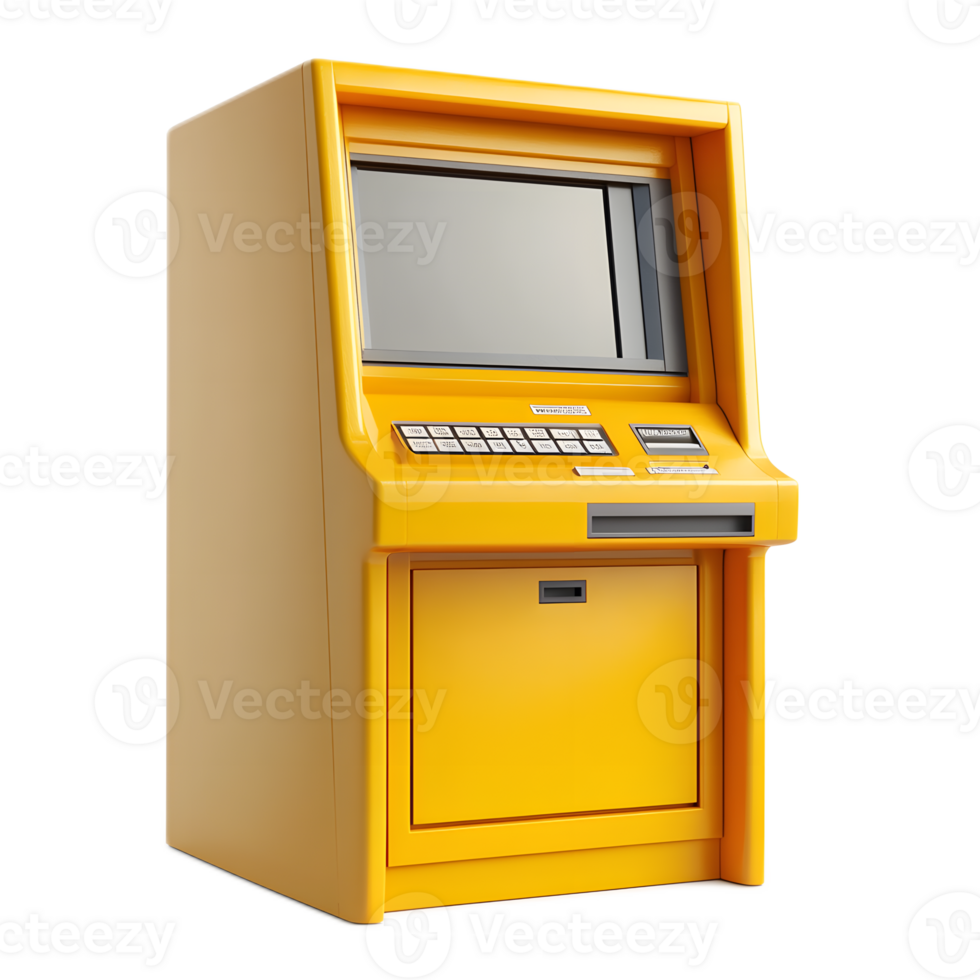 Yellow Automated Teller Machine for Cash Withdrawal on White Background png