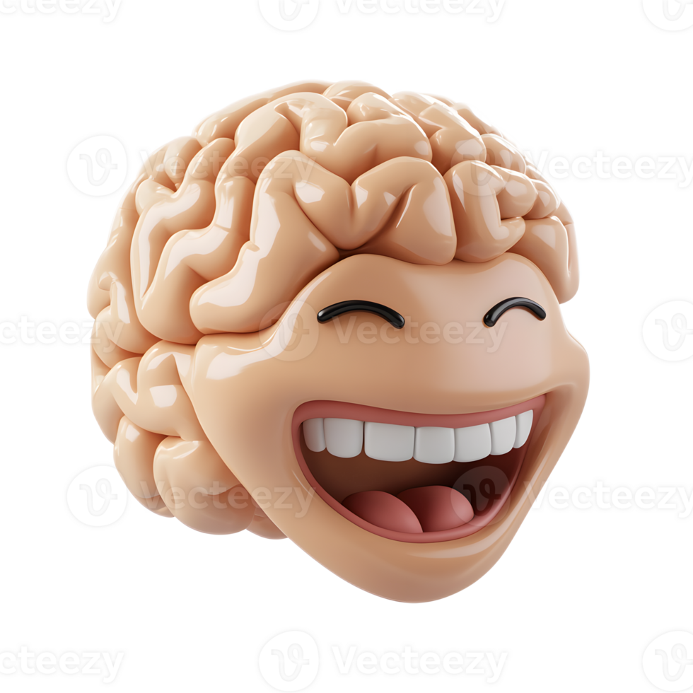 Smiling 3D Rendered Brain Emoji Isolated on White Background png