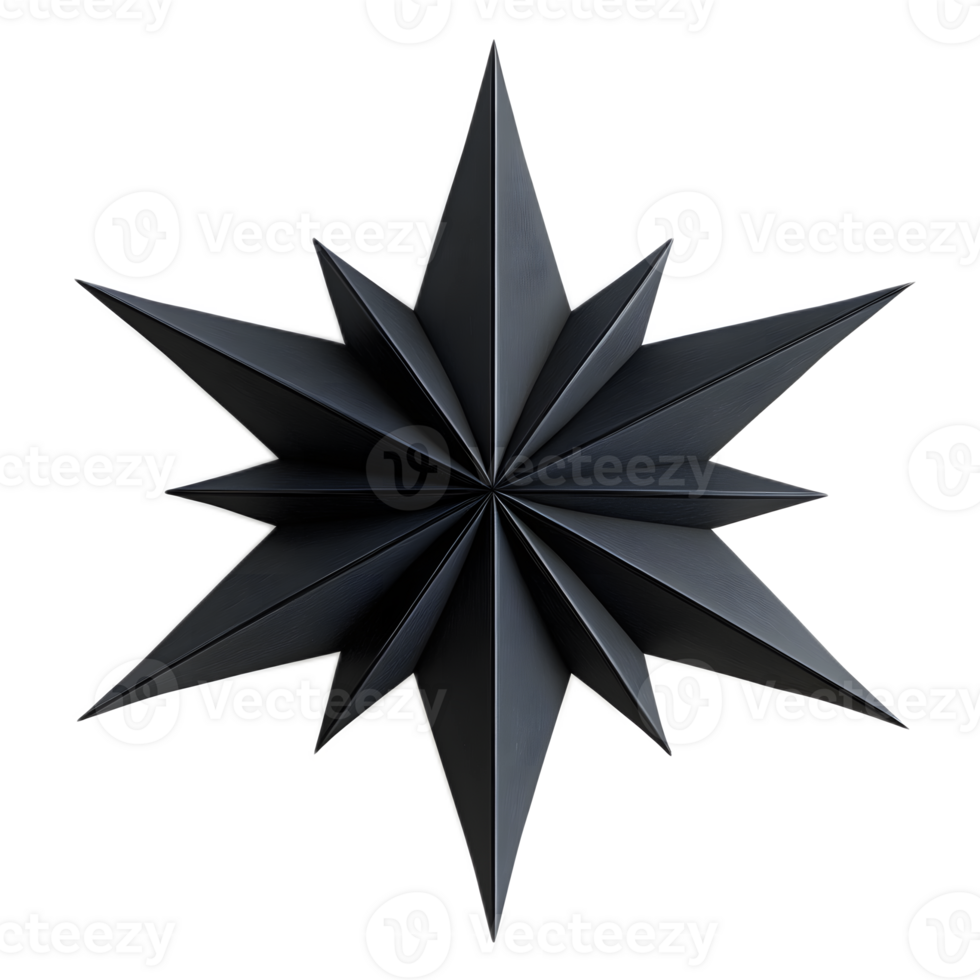 Stylized Black Star Graphic Design with Angles and Symmetry png