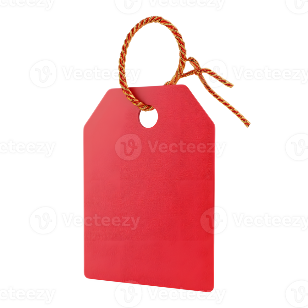 Vibrant Red Price Tag Hanging on Twisted Rope Against White Background png