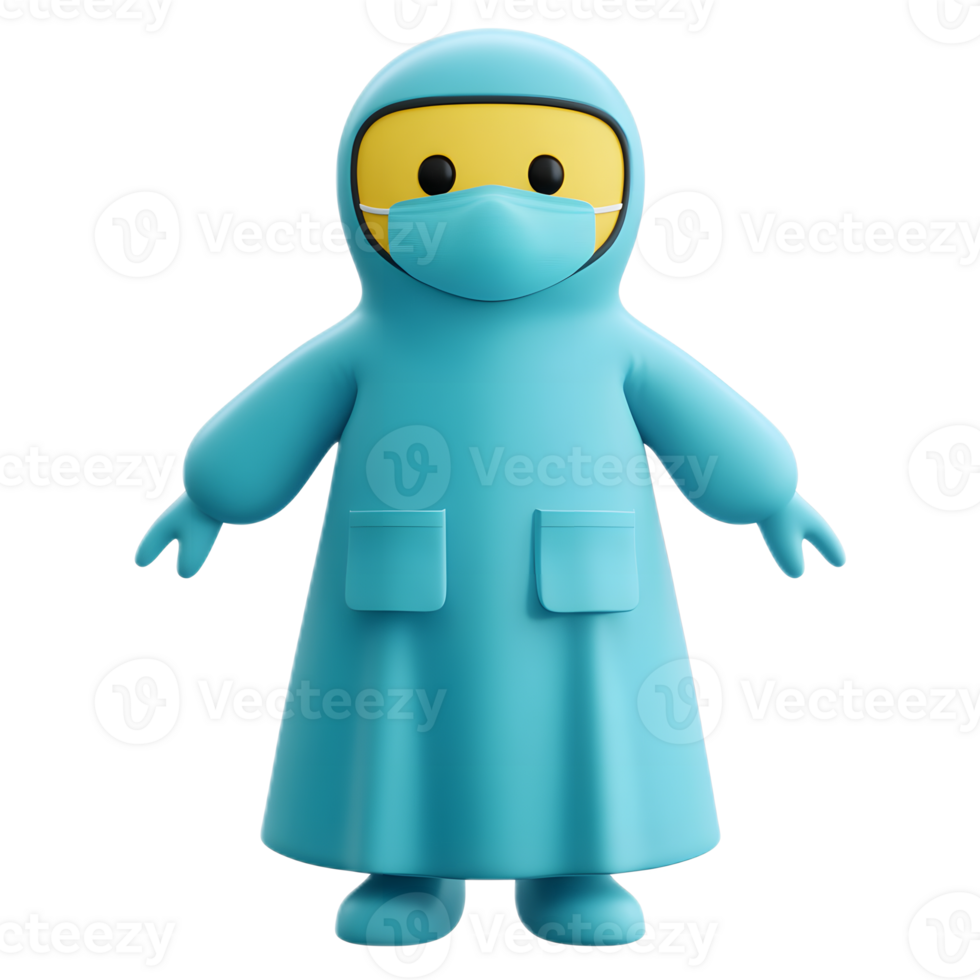 Stylized 3D Render of Medical Isolation Gown Emoji Figure on White Background png