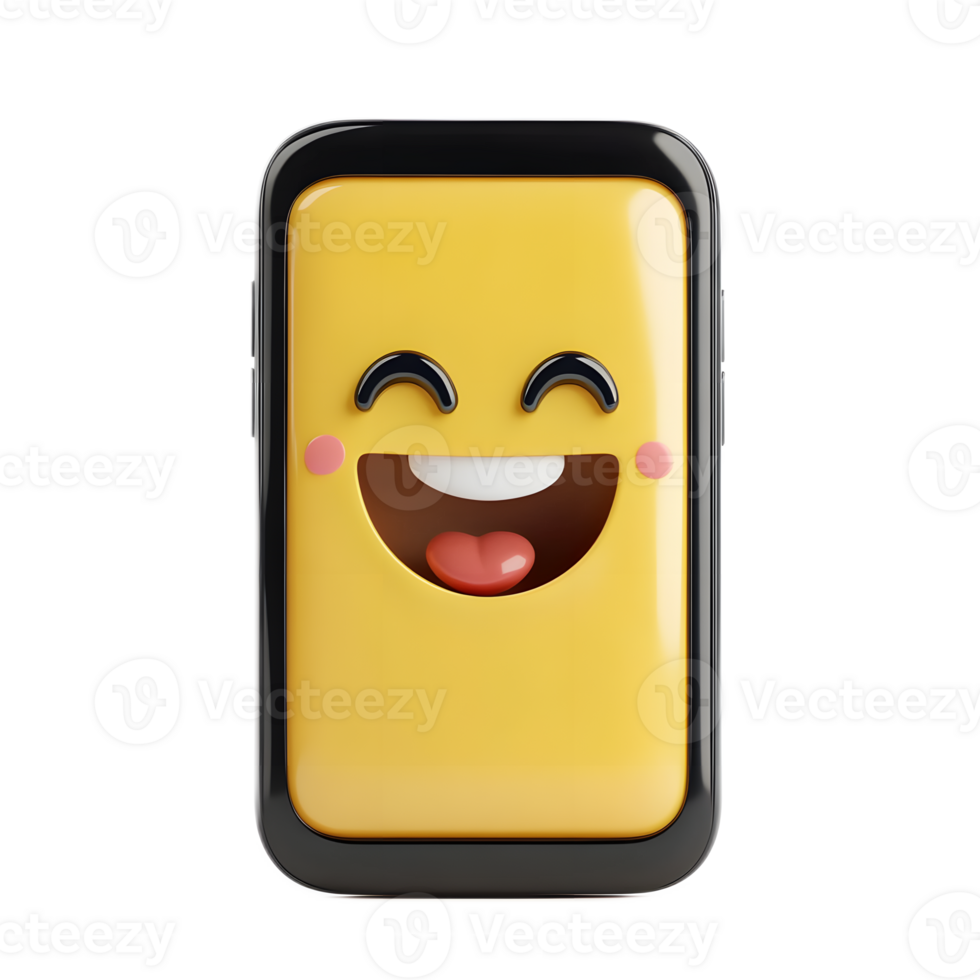 Smiling Smartphone Emoji on White Background 3D Rendered Digital png