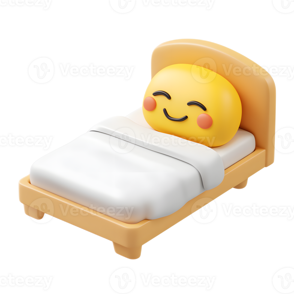 Smiling Bed Emoji 3D Render Isolated on White Background png
