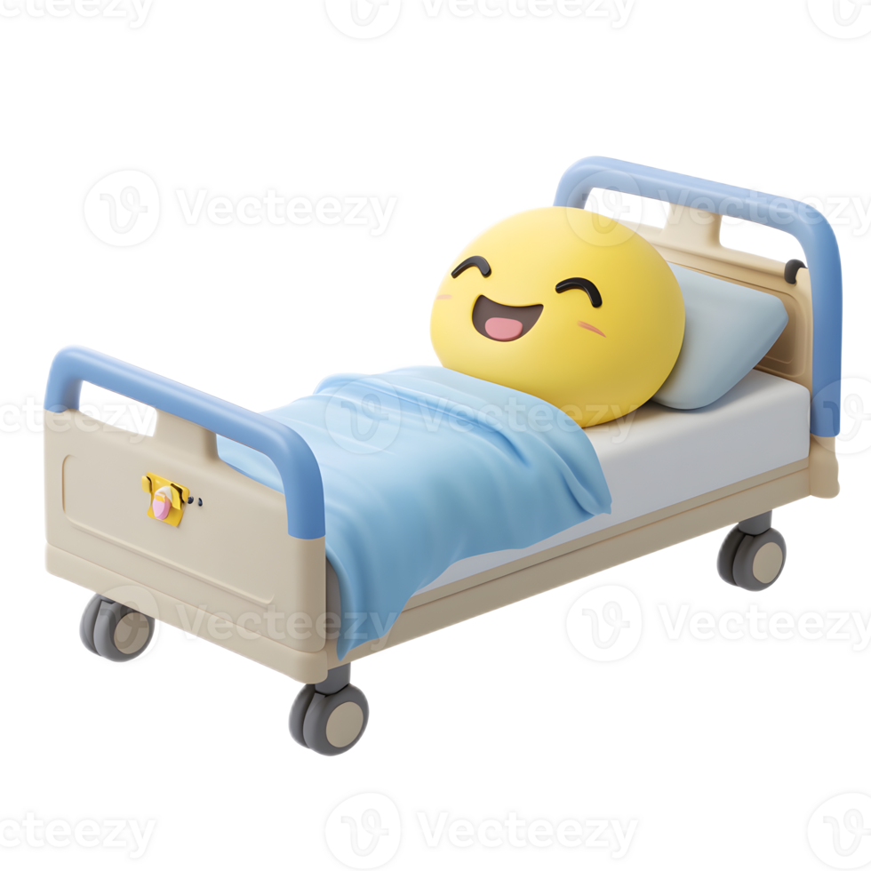 Smiling Emoji Patient Resting Comfortably in Cheerful Hospital Bed png