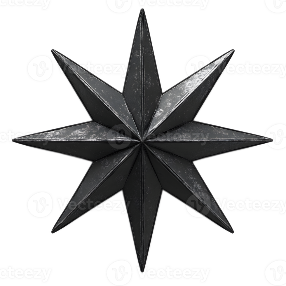 Striking Black Geometric Star Shape on Minimalist Background png