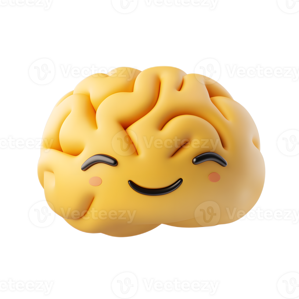 Smiling Brain Emoji 3D Render on White Background png