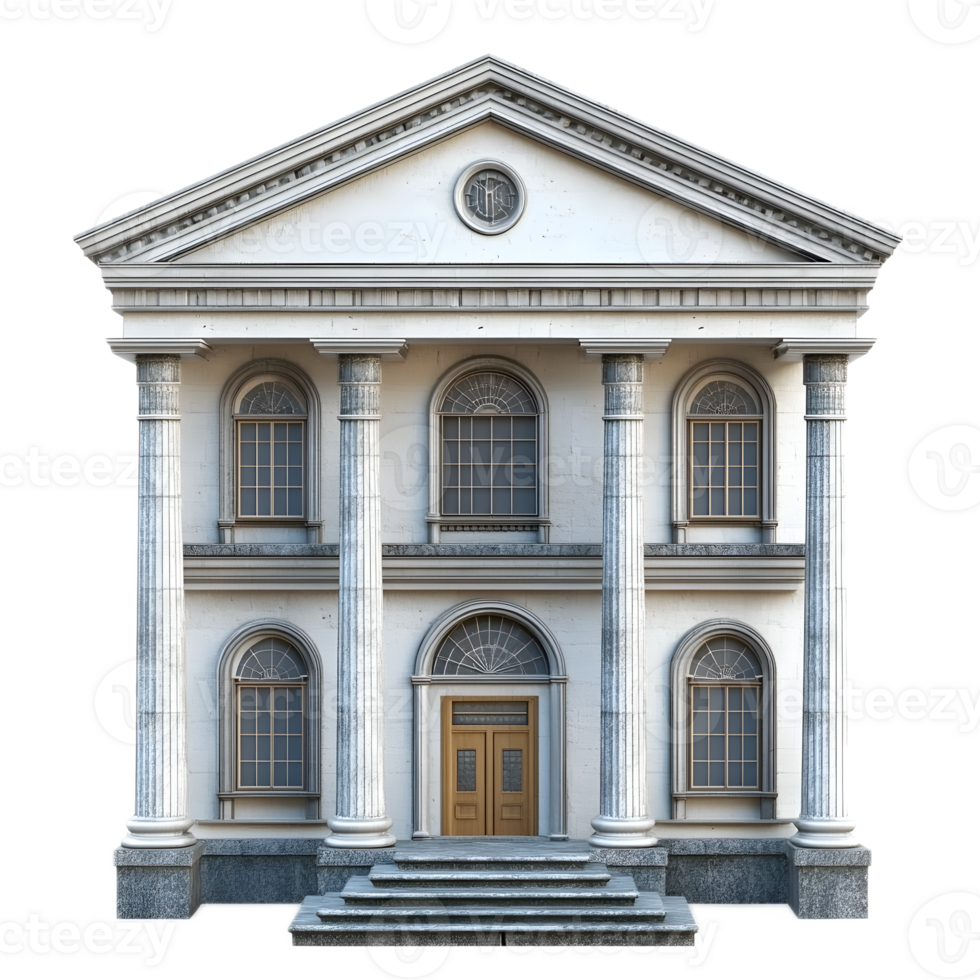 Stately Neoclassical Bank Building with Impressive Facade and Ornate Architectural Details png