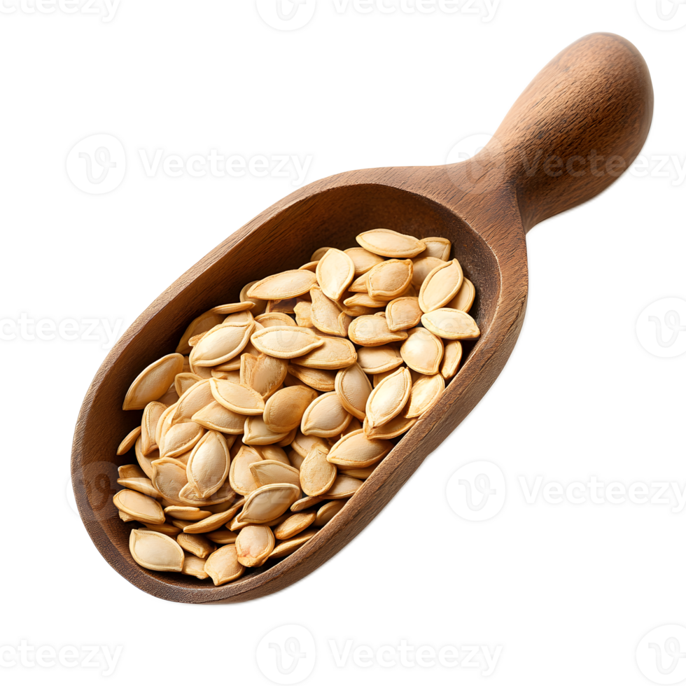 Wooden Scoop Filled with Nutritious Pumpkin Seeds png
