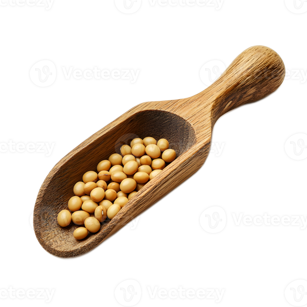 Wooden Scoop Filled with Fresh Organic Soybeans on a White Background png