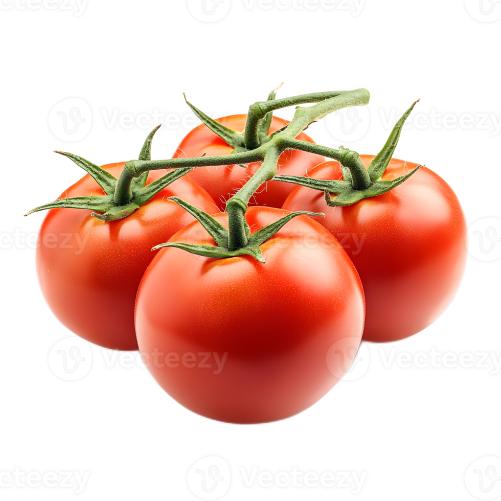 Ripe Vibrant Tomatoes Clustered on the Vine Against a White Background png