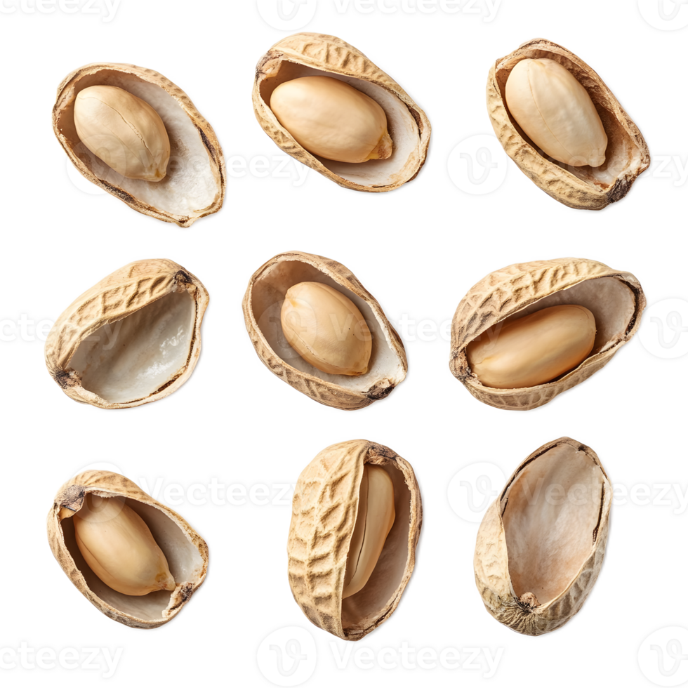 Assortment of Peanuts in their Natural Shells Showcased on a Wooden Background png