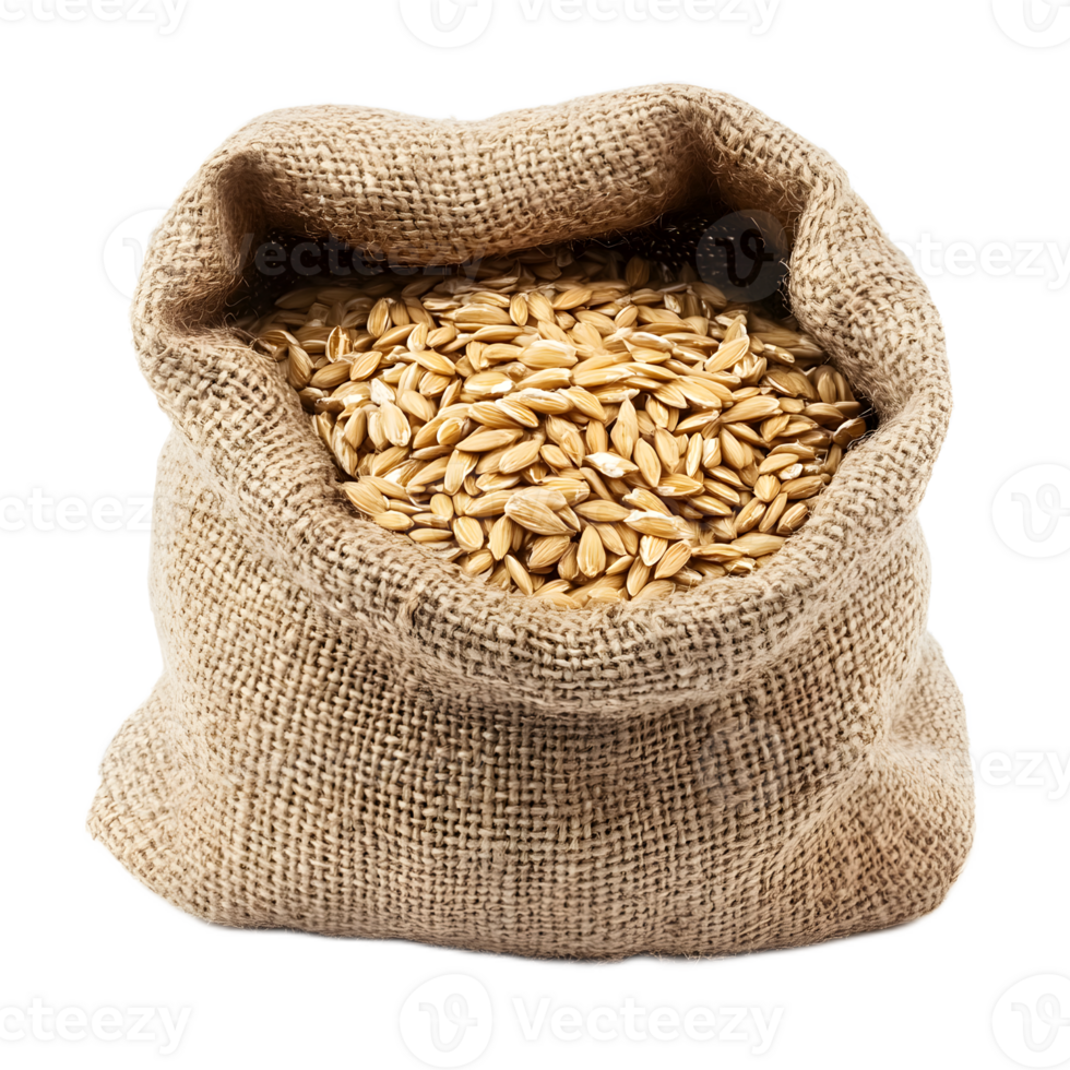 Burlap Sack of Natural Oats Grains on White Background png