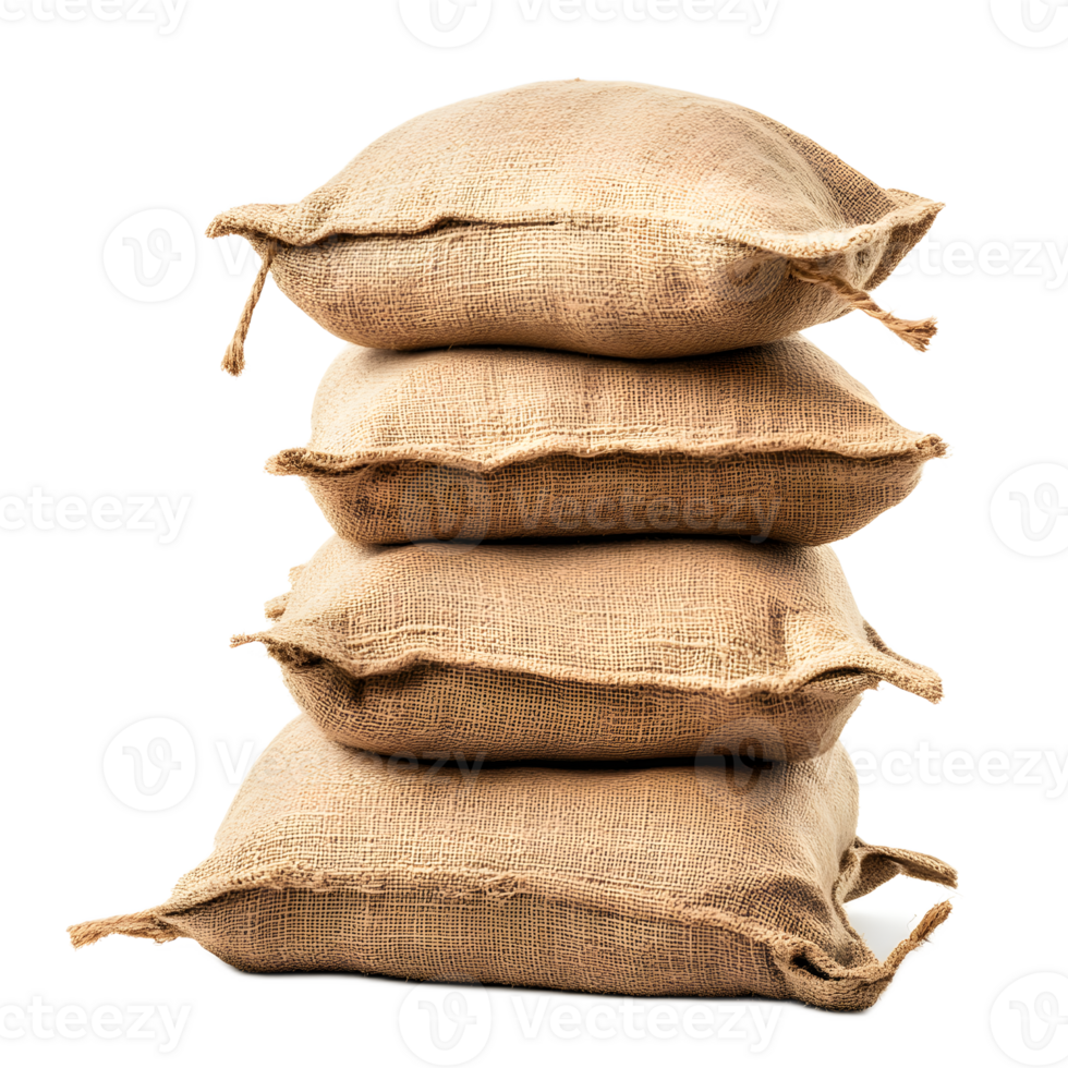 Stack of Burlap Sacks Filled with Grain on White Background png