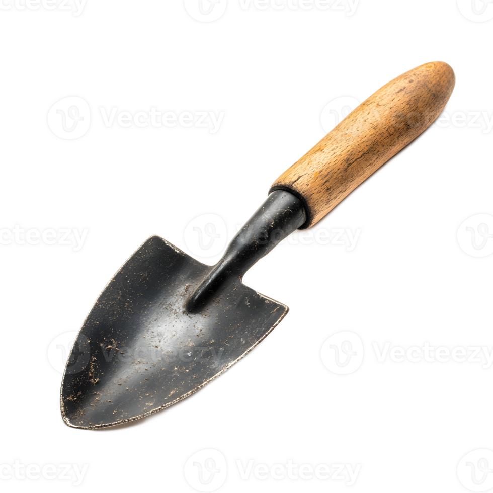 Small Rustic Gardening Trowel with Wooden Handle for Digging and Cultivating Soil png