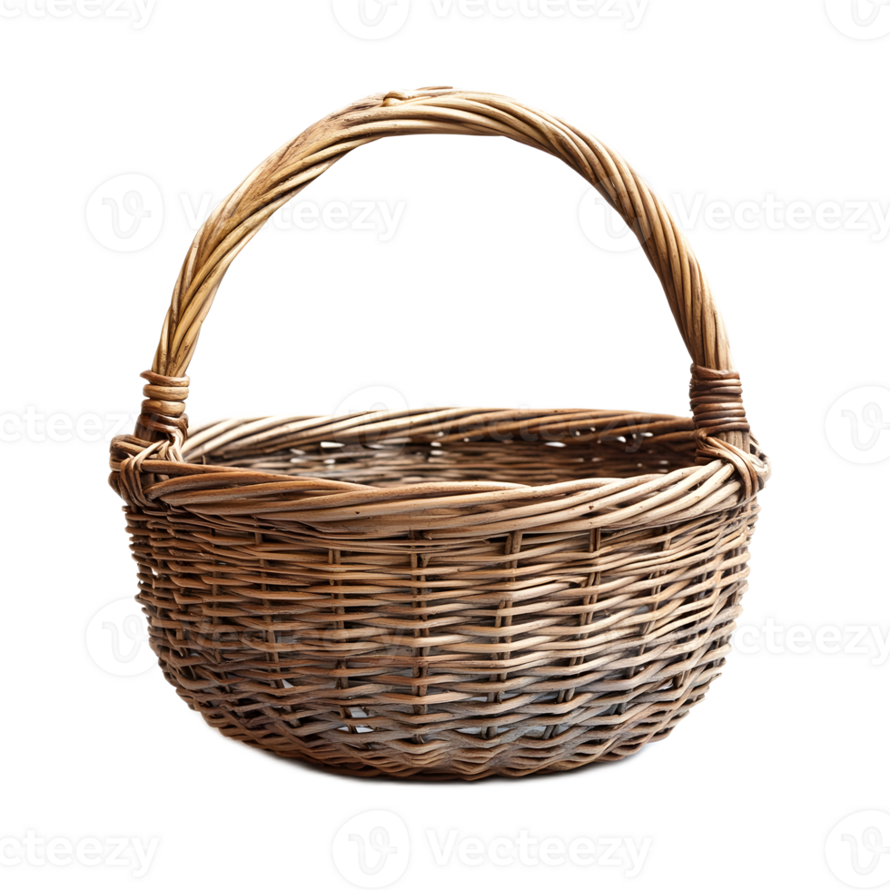 Traditional Woven Harvest Basket with Rustic Rattan Texture png