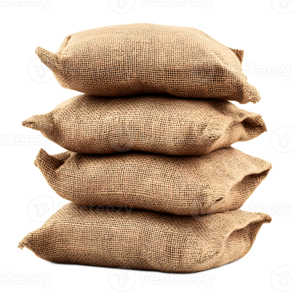 Stack of Burlap Sacks Filled with Grain for Agricultural Storage png