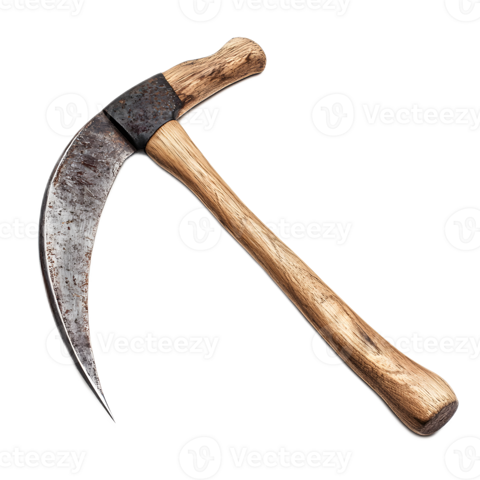 Rustic Wooden Handled Sickle Vintage Farming Tool for Harvesting Crops png