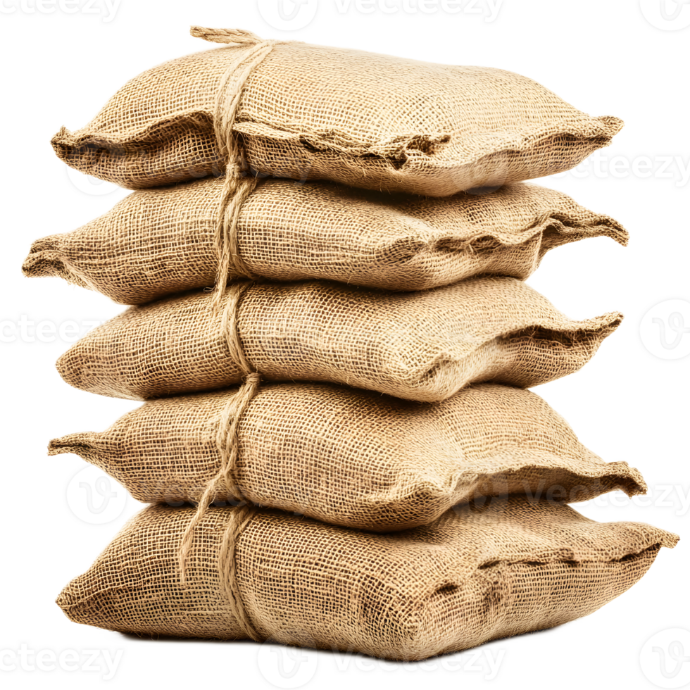 Stacked Burlap Sacks Filled with Grain and Produce on Rustic Background png