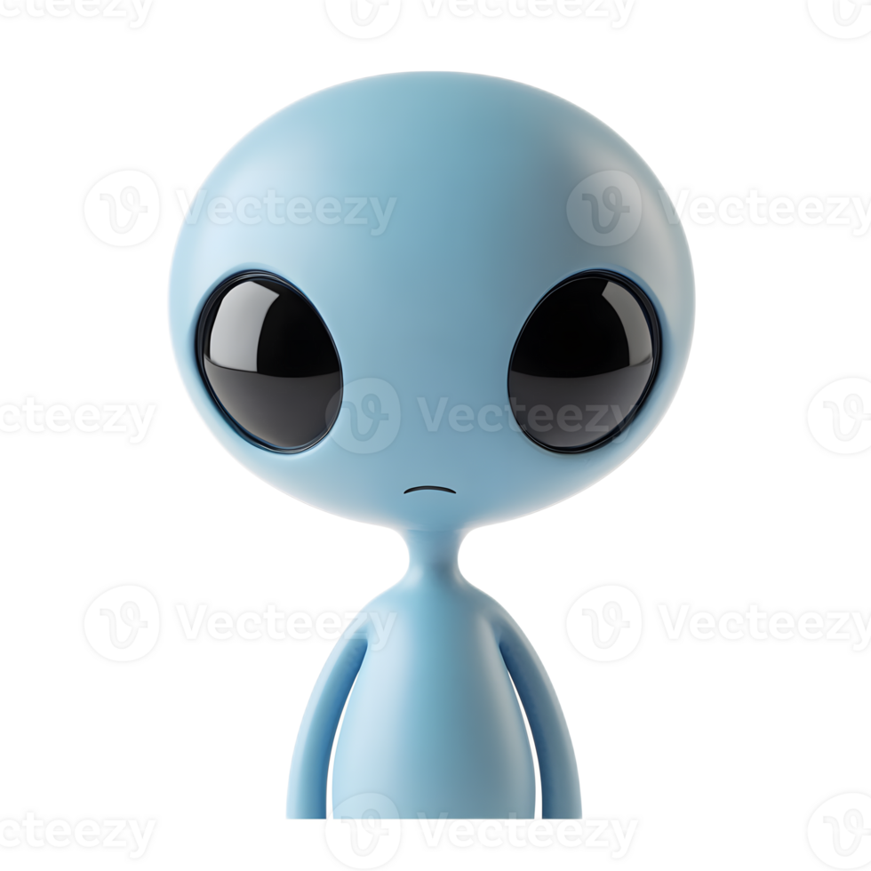 Adorable Blue Skinned Extraterrestrial Character with Large Expressive Eyes in Minimalist Cartoon Style png