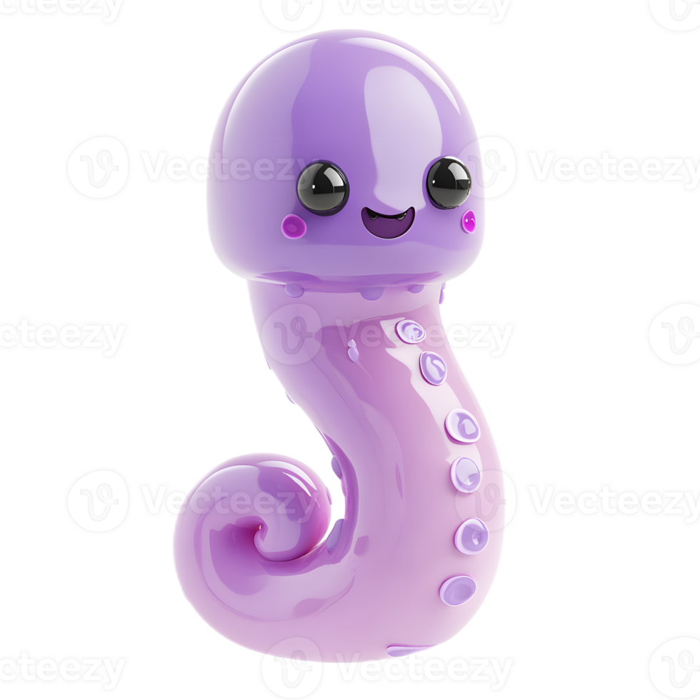 Adorable Kawaii Slimy Alien Tentacle Creature in Vibrant Purple Hue png