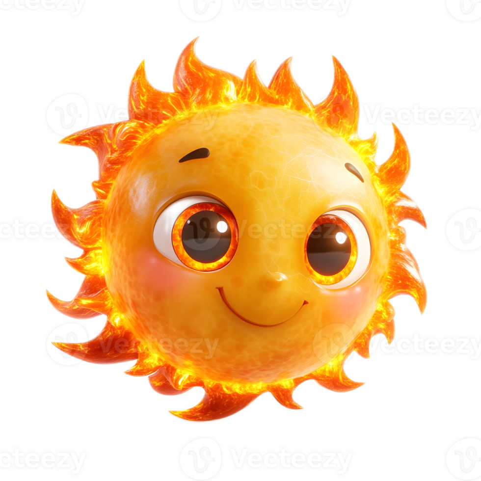 Cheerful Cartoon Sun Character with Solar Flares and Vibrant Glow png