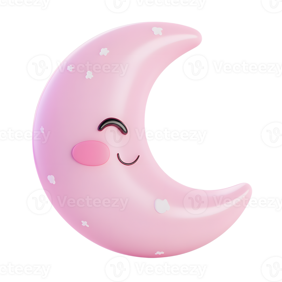 Adorable Smiling Crescent Moon with Starry Sky in Pastel Pink Hues png