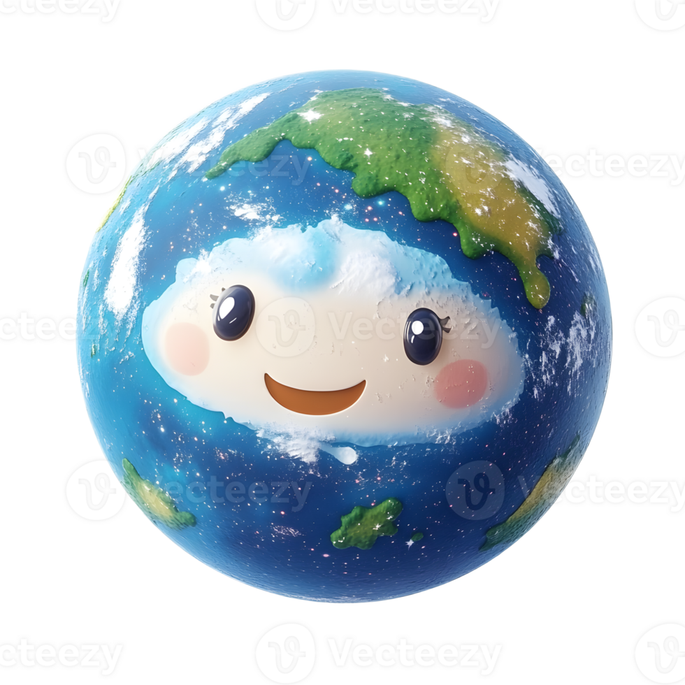 Cheerful and Adorable Earth Globe Depicting a Smiling Cartoon Style Representation of the Planet png