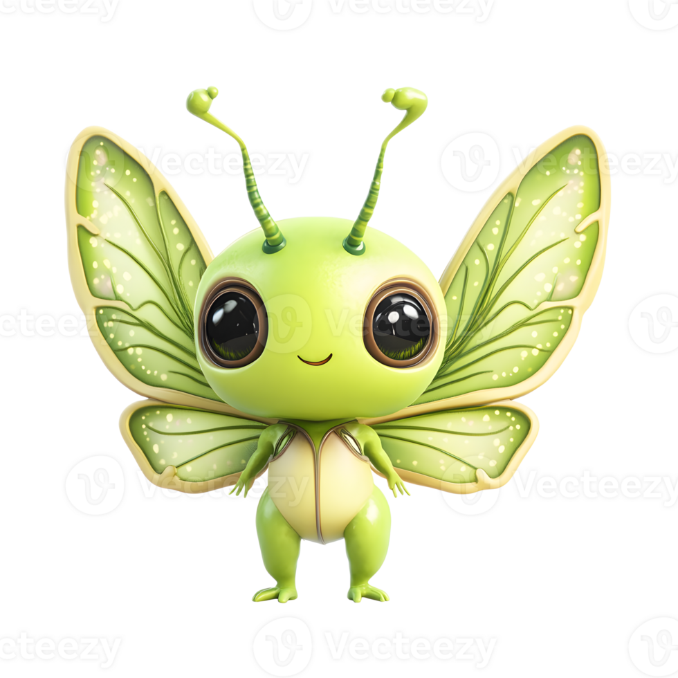 Adorable Kawaii Insectoid Alien Character with Whimsical Wings and Friendly Expression png