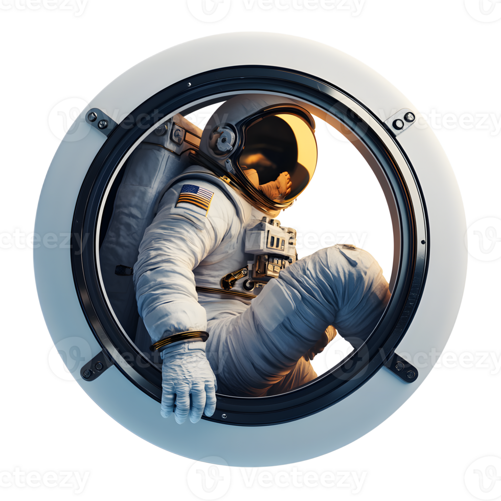 Astronaut Gazing Through Spacecraft Window During Space Mission png