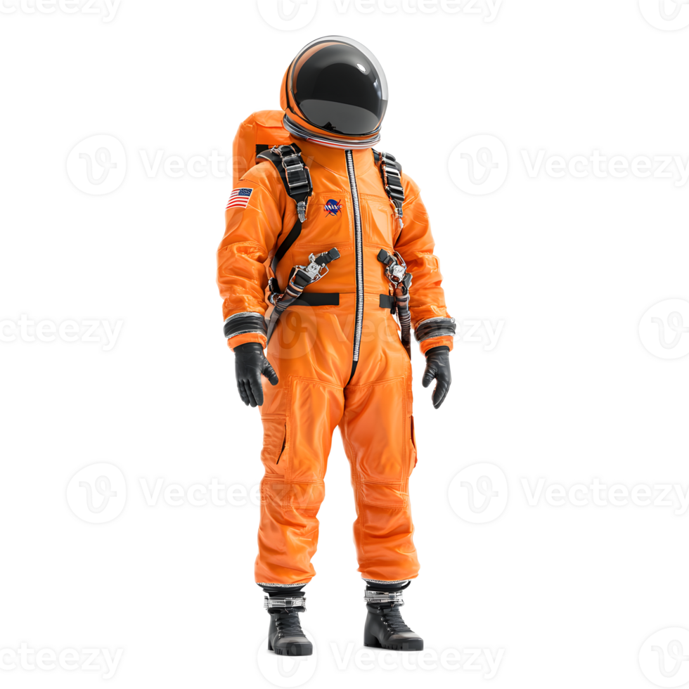 Astronaut in Bright Orange Spacesuit Preparing for Space Mission png