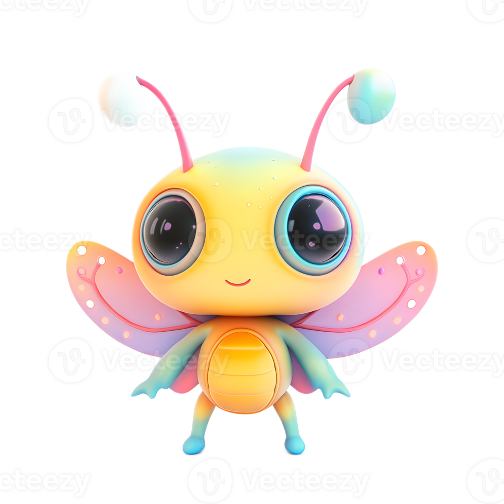 Colorful Kawaii Insectoid Alien Creature with Playful Wings and Friendly Smile png