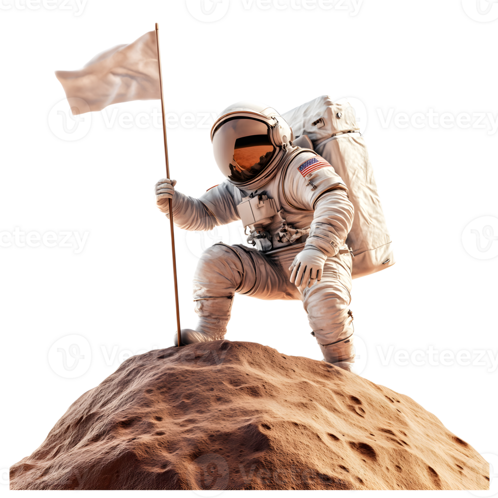 Astronaut Planting Flag on Alien Planet Exploring New Frontiers png