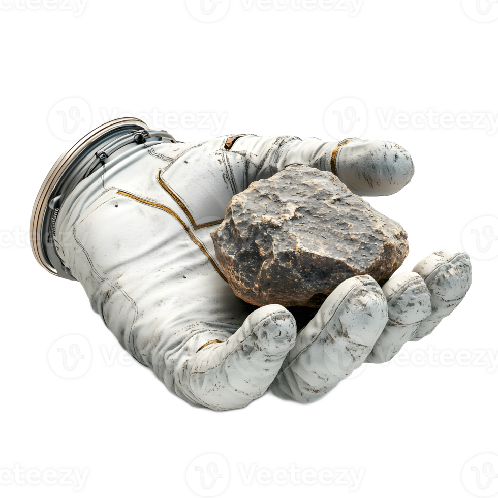 Astronaut s Gloved Hands Examining Mysterious Rock Sample from Alien Terrain png