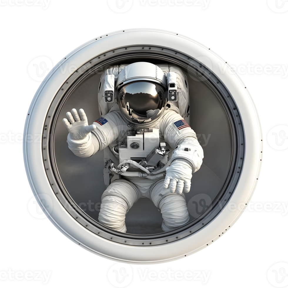 Astronaut Inside Spacecraft Window Observing Celestial Expanse png