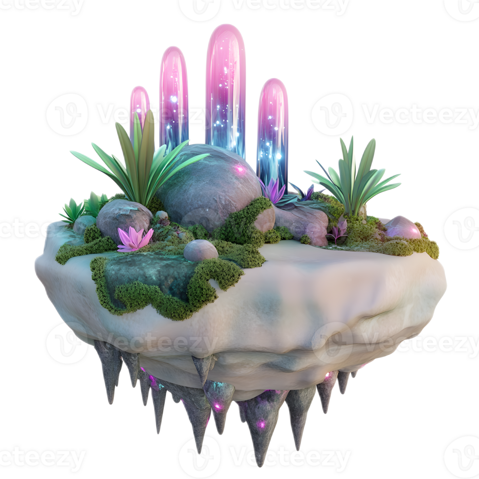 Enchanting Alien Crystal Landscape Surreal Glowing Gemstone Formations in an Otherworldly Botanica png