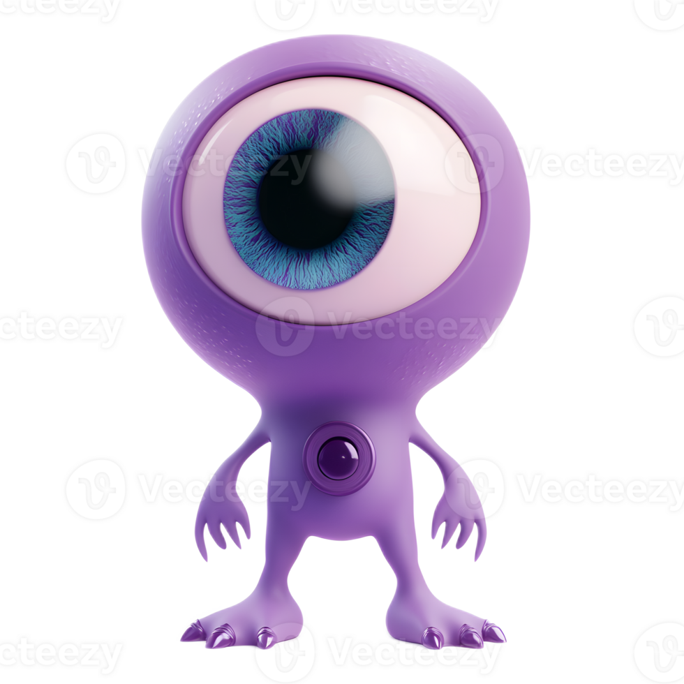 Kawaii Cyclops Alien with One Large Adorable Eye in Vibrant Purple Color png