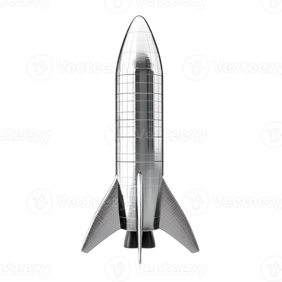 Streamlined Futuristic Rocket Spacecraft Taking Off from Launch Pad in Cosmic Atmosphere png