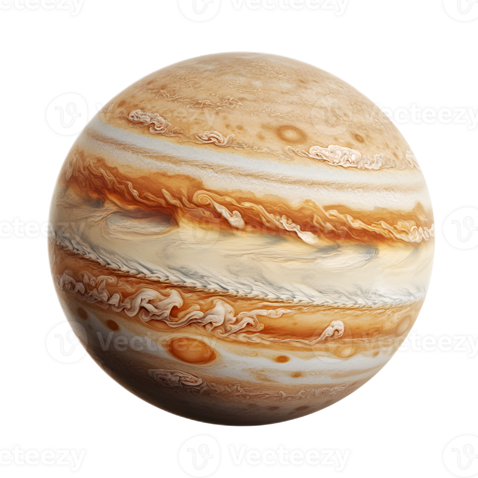 Majestic Jupiter with Iconic Great Red Spot Swirling Storm Captured in Captivating Celestial Image png
