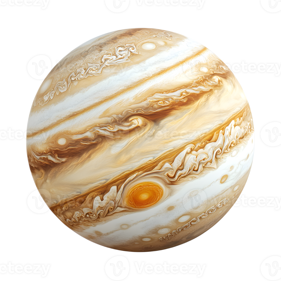 Majestic Jupiter with Iconic Great Red Spot in Vibrant Atmosphere png