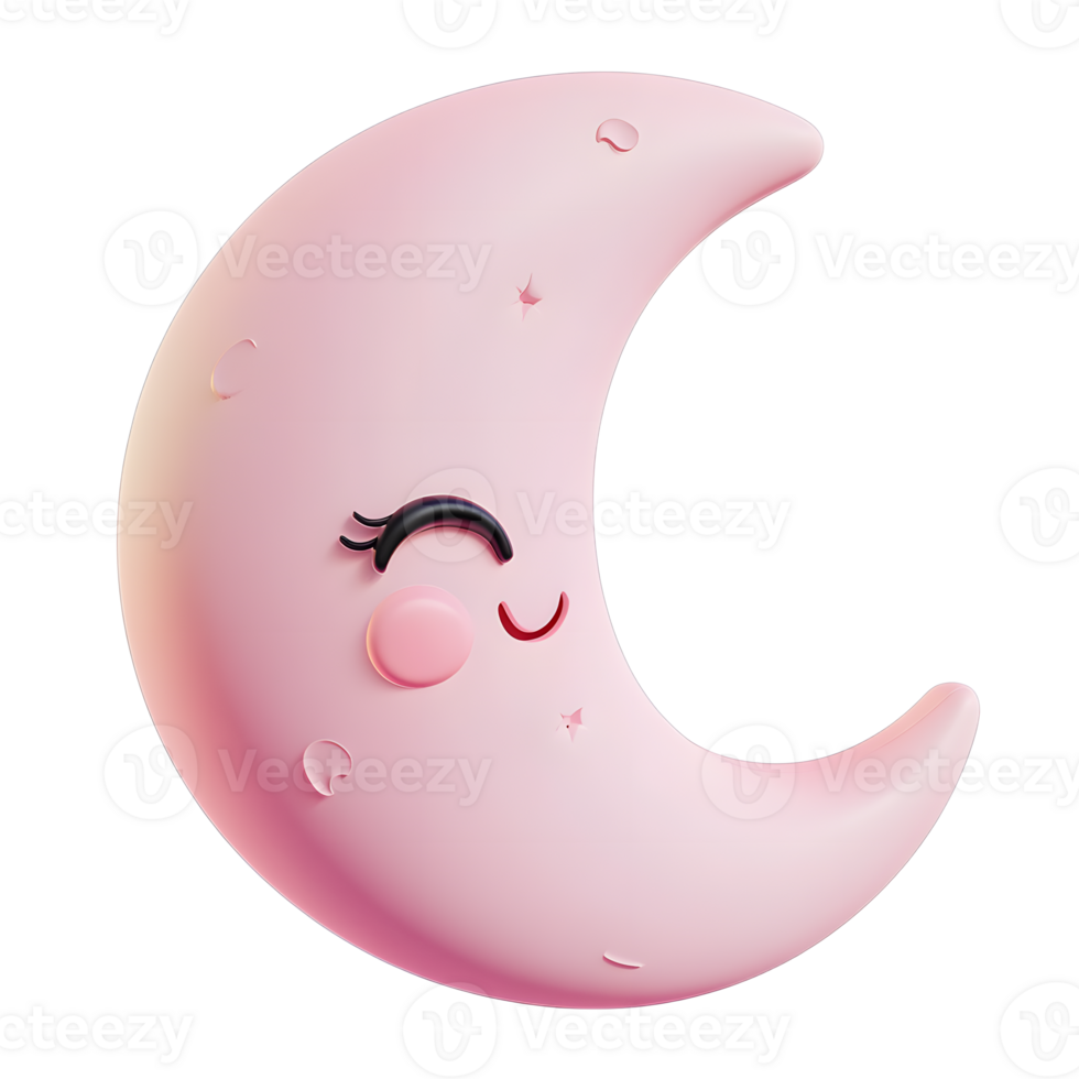 Kawaii Pastel Pink Crescent Moon Plush Toy with Sleepy Smiley Face for Nursery or Bedroom Decor png